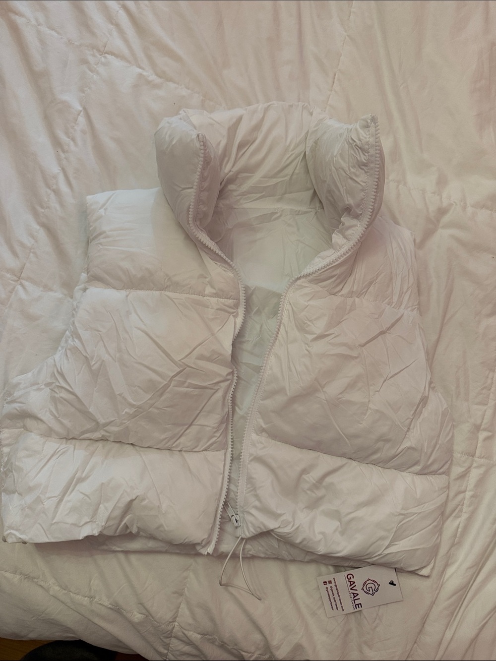 White Quilted Puffer Vest with High Collar